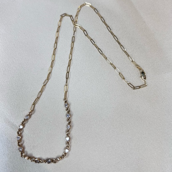Stunning Basel Set Diamond In Paperclip Necklace Chain In 14K Yellow Gold 18" - Picture 8 of 16
